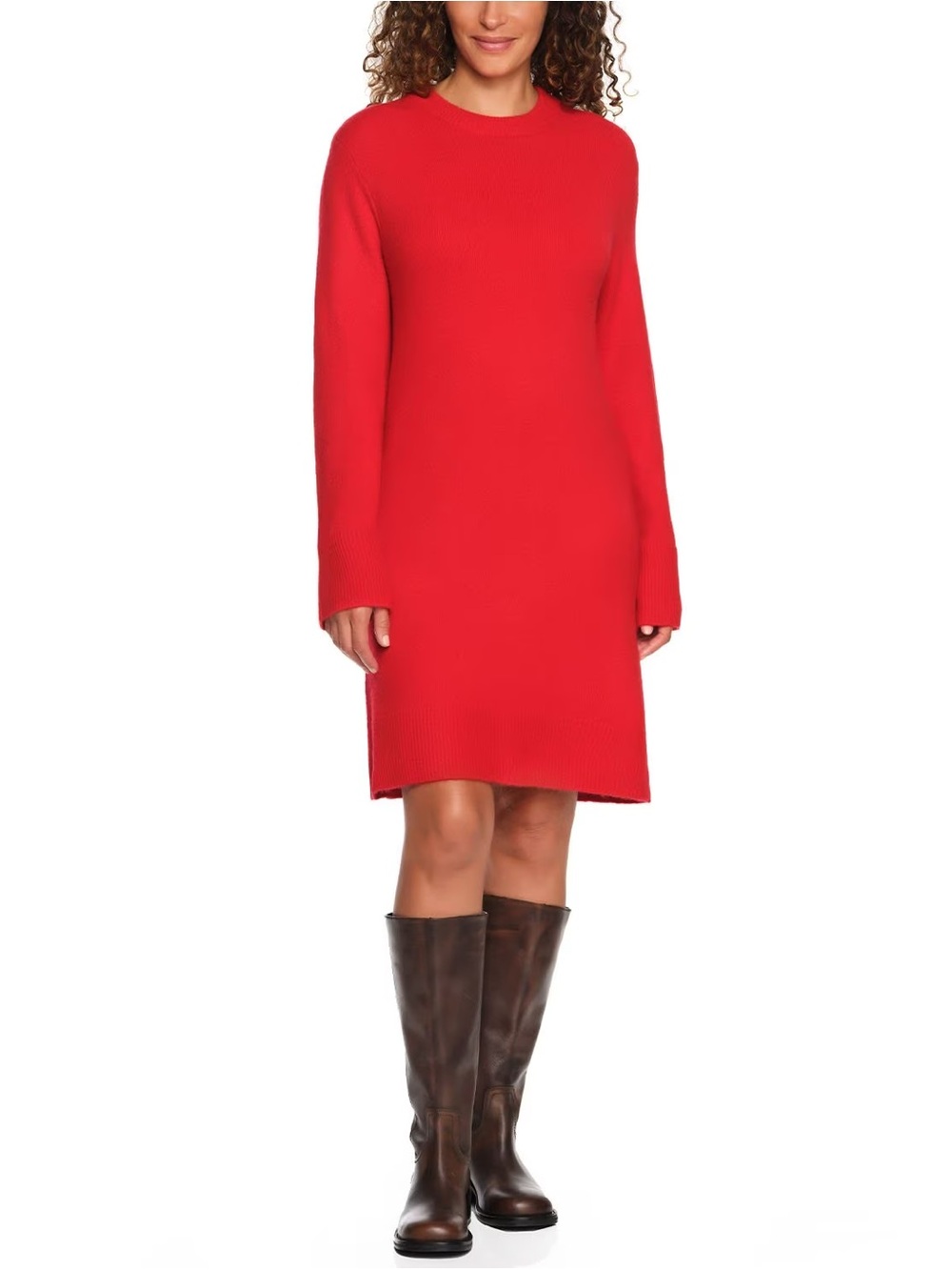 Lands' End Red Long-Sleeve Knit Sweater Dress